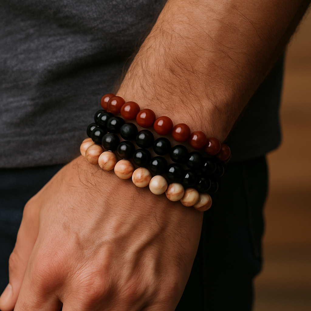 Agate Rouge, Onyx Noir et Jaspe Picasso Rouge : Trois pierres, trois axes, une synergie