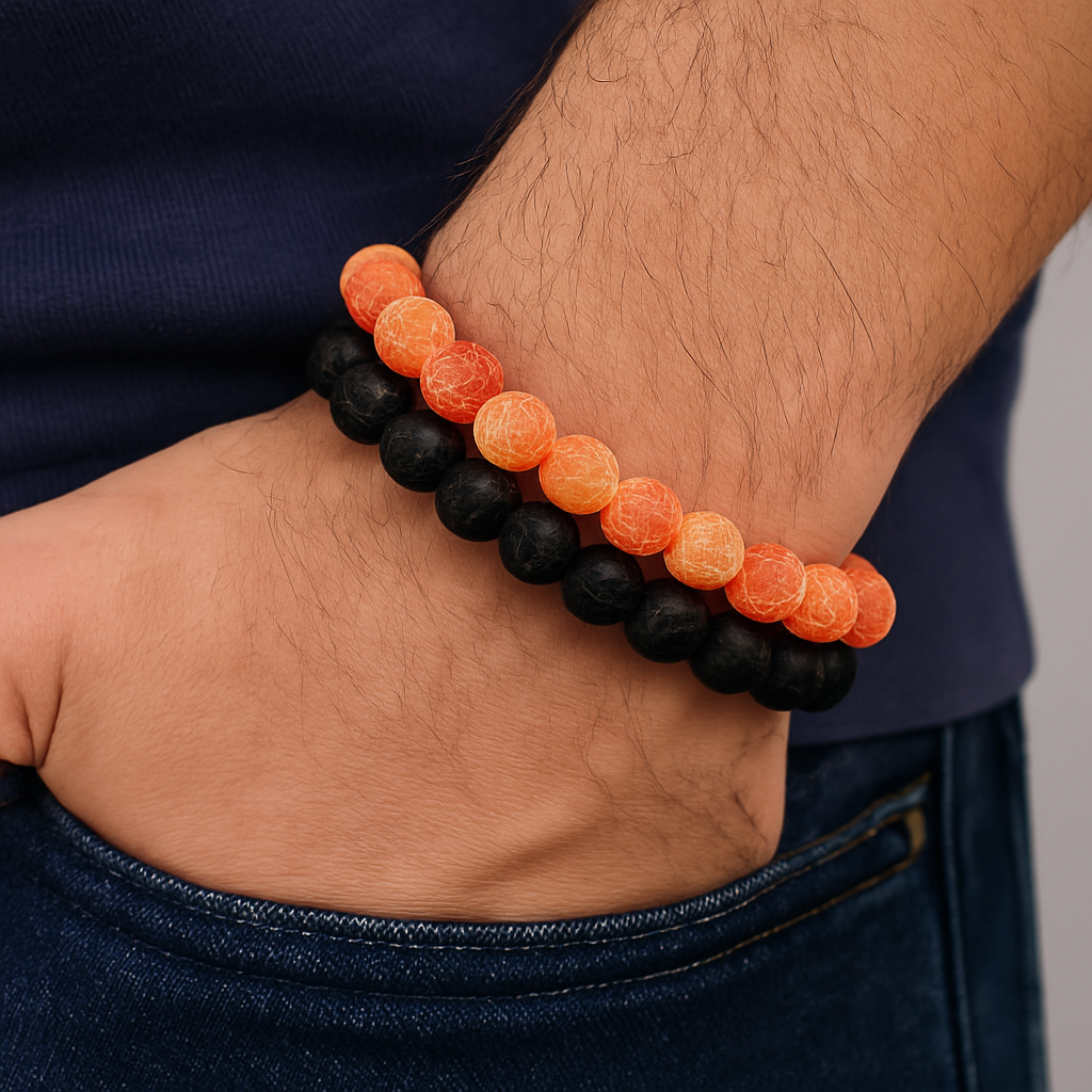 Pierre de Soleil Orange et Lave Volcanique : deux forces de nature, une synergie vibrante