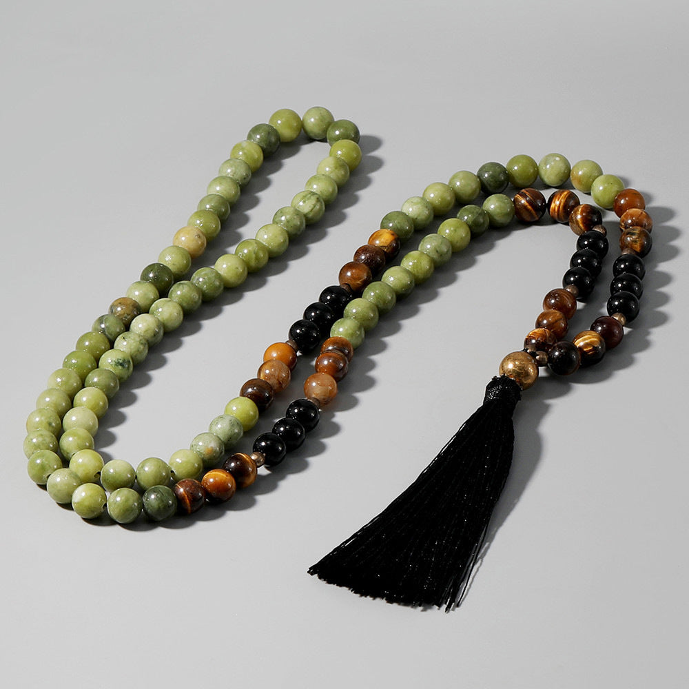Mala 108 Perles en Jade, Œil du Tigre & Agate