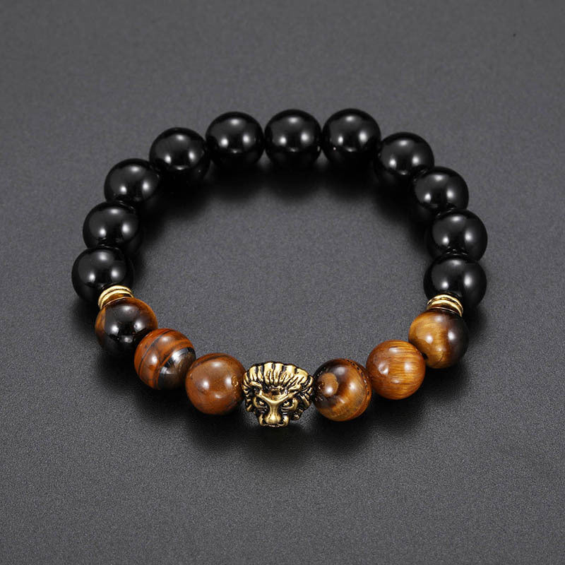 Bracelet Tête de Lion en Perles Agate – Force et Élégance au Poignet