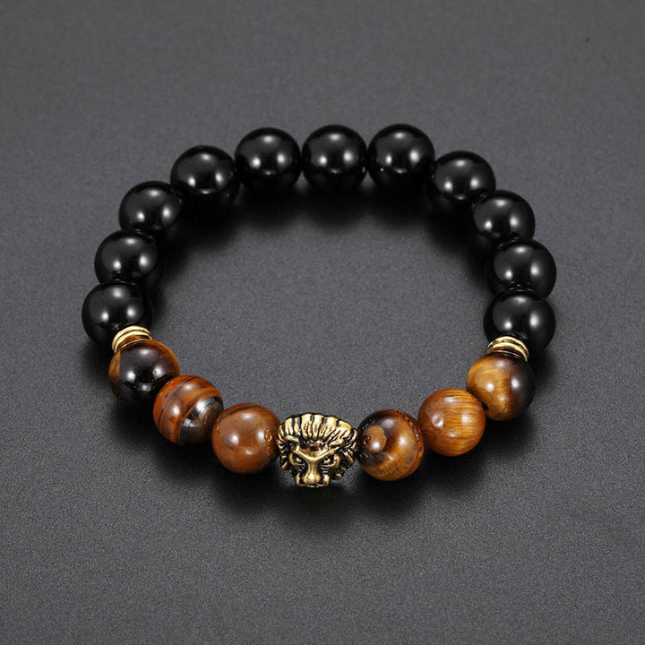 Bracelet Tête de Lion en Perles Agate – Force et Élégance au Poignet