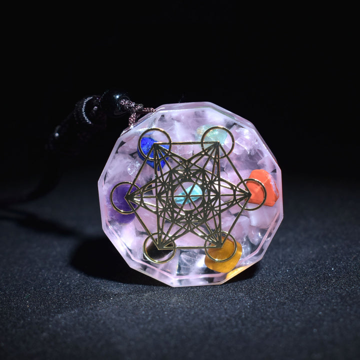 Pendentif Énergie des 7 Chakras - Cube de Metatron
