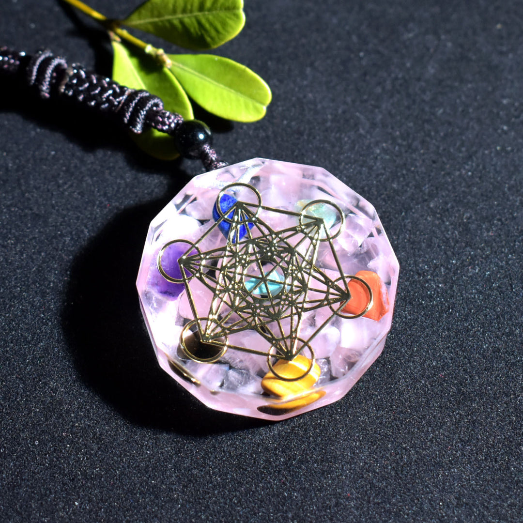 Pendentif Énergie des 7 Chakras - Cube de Metatron