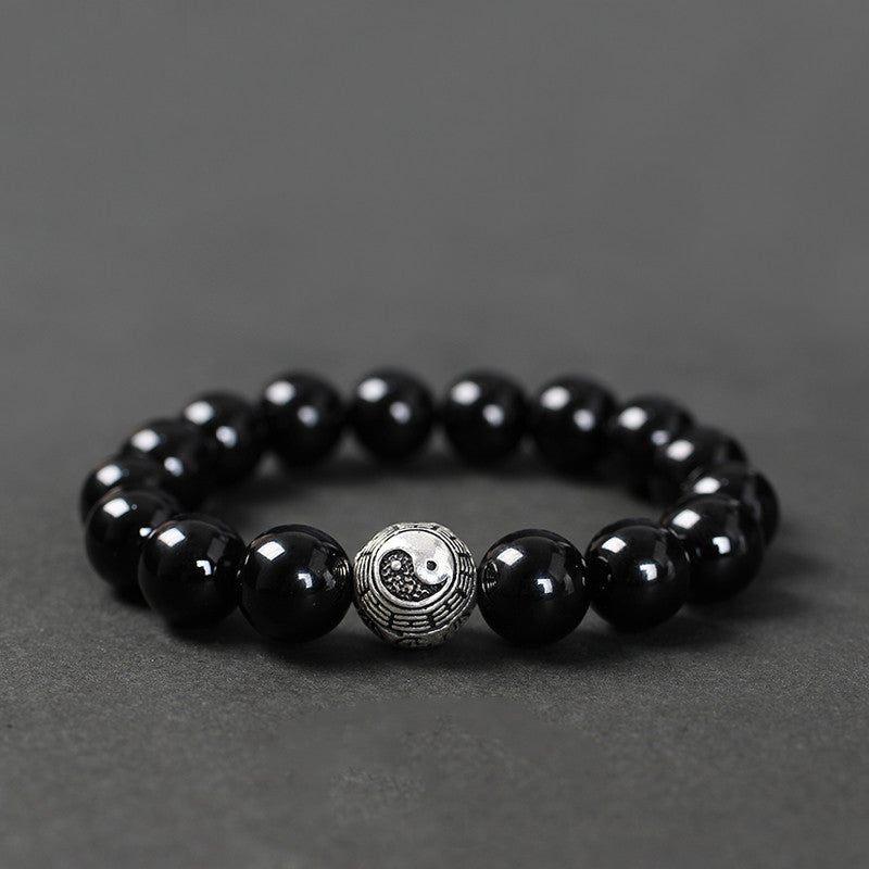 Bracelet en Agate Noire & Symbole Yin Yang