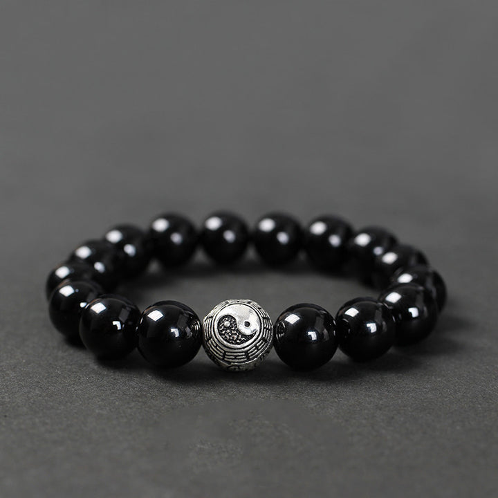 Bracelet en Agate Noire & Symbole Yin Yang