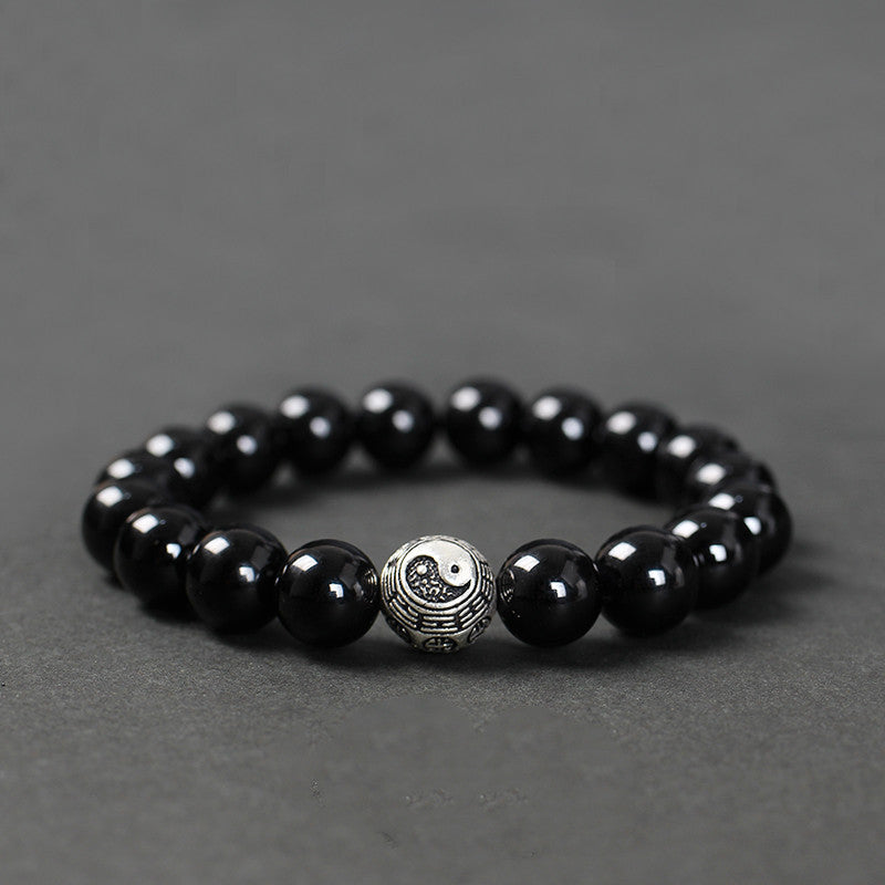 Bracelet en Agate Noire & Symbole Yin Yang