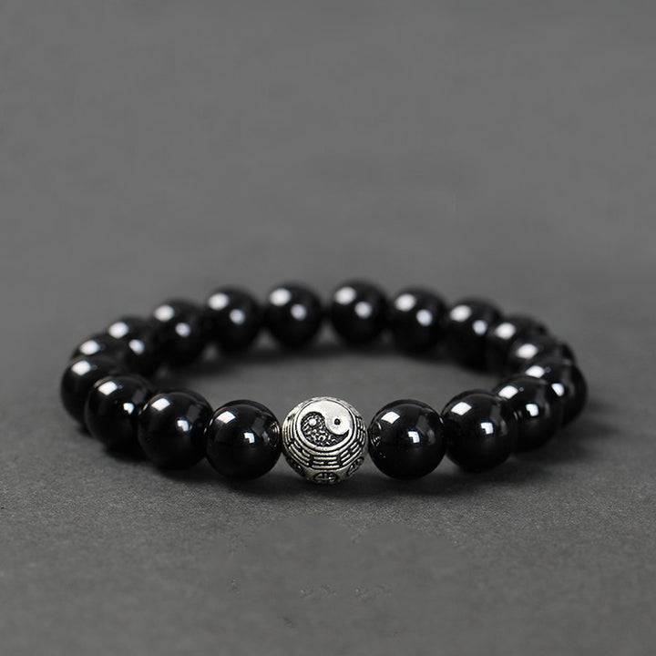 Bracelet en Agate Noire & Symbole Yin Yang