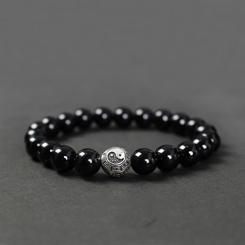 Bracelet en Agate Noire & Symbole Yin Yang