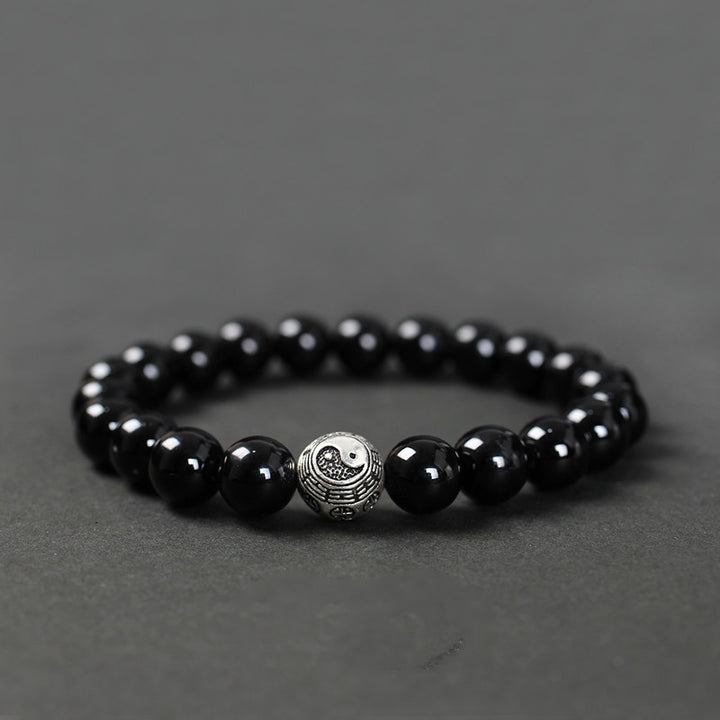 Bracelet en Agate Noire & Symbole Yin Yang