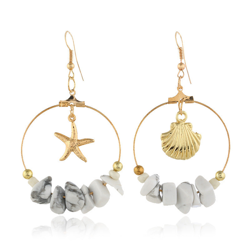 Shell Starfish Asymmetric Earrings