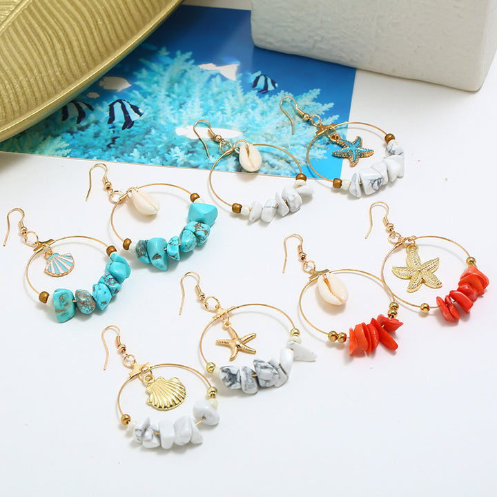 Shell Starfish Asymmetric Earrings