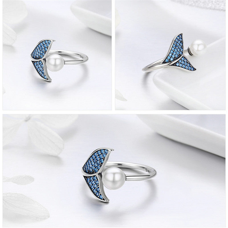 Sterling Silver S925 European And American Shell Beads Ring Opening Adjustable