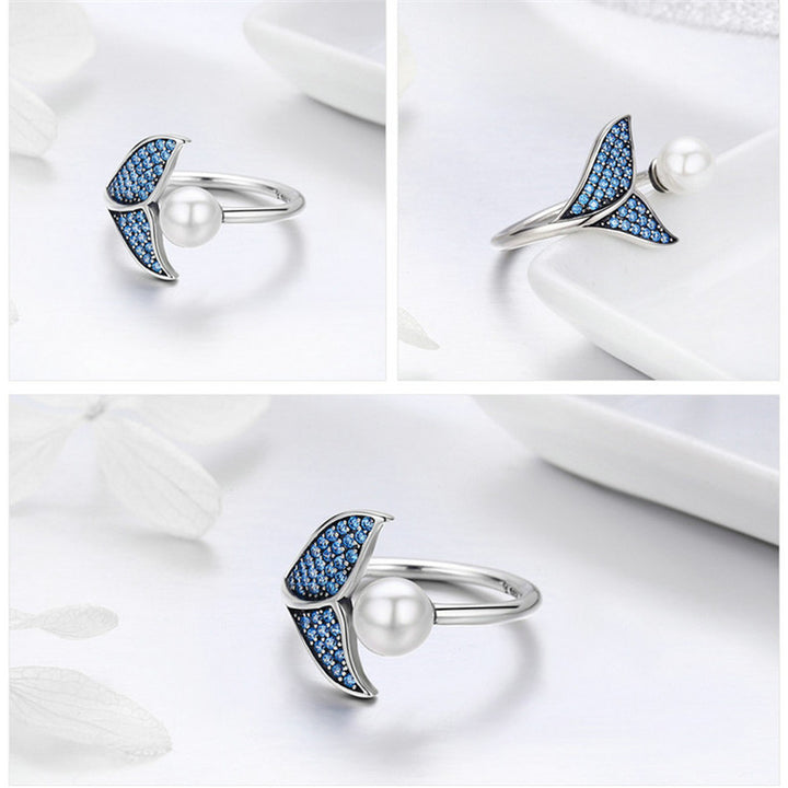 Sterling Silver S925 European And American Shell Beads Ring Opening Adjustable
