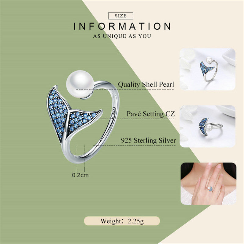 Sterling Silver S925 European And American Shell Beads Ring Opening Adjustable