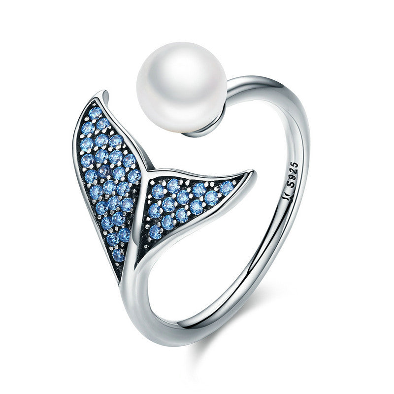 Sterling Silver S925 European And American Shell Beads Ring Opening Adjustable