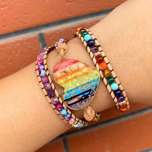 Bracelet wrap "7 Chakras" en Forme de Cœur