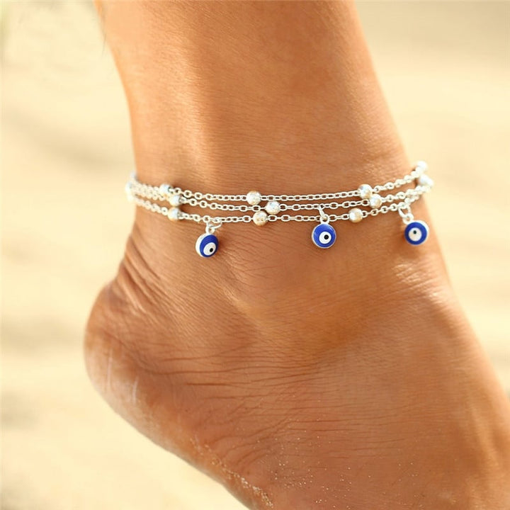 Bracelet de Cheville "Connexion à la Terre" en Oeil Bleu