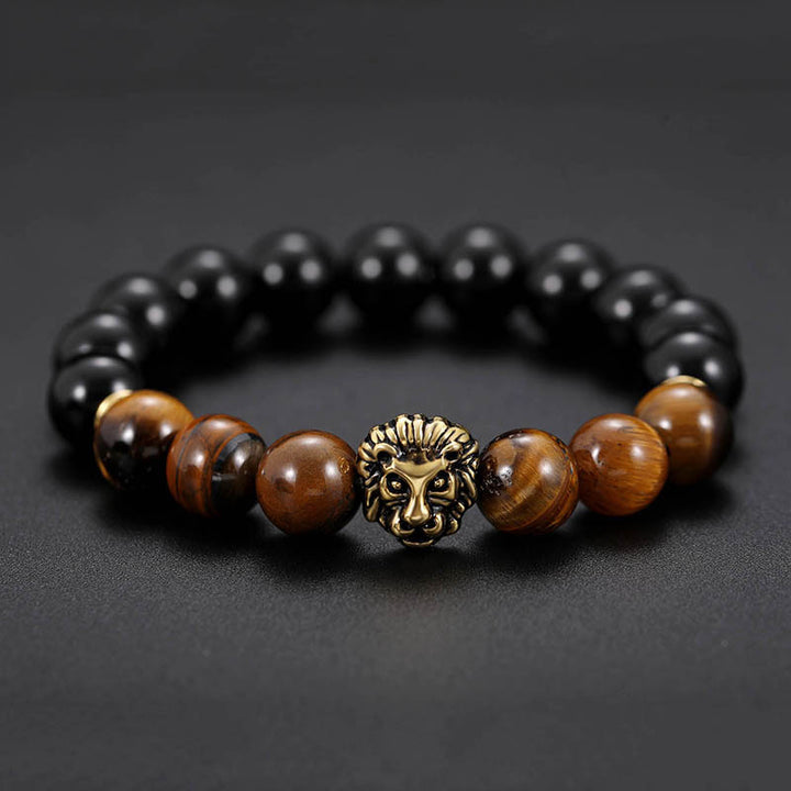 Bracelet Tête de Lion en Perles Agate – Force et Élégance au Poignet