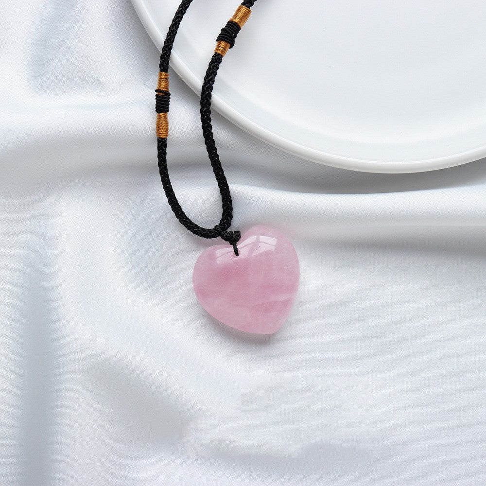 Collier Cœur en Quartz Rose