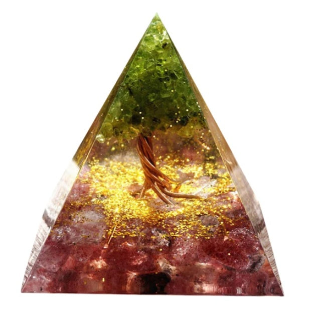 Arbre de Vitalité – Pyramide Orgonite en Péridot & Grenat