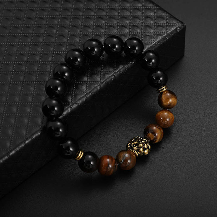 Bracelet Tête de Lion en Perles Agate – Force et Élégance au Poignet