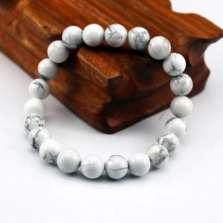 Bracelet "Apaise le mental" en howlite - Turquoise blanche