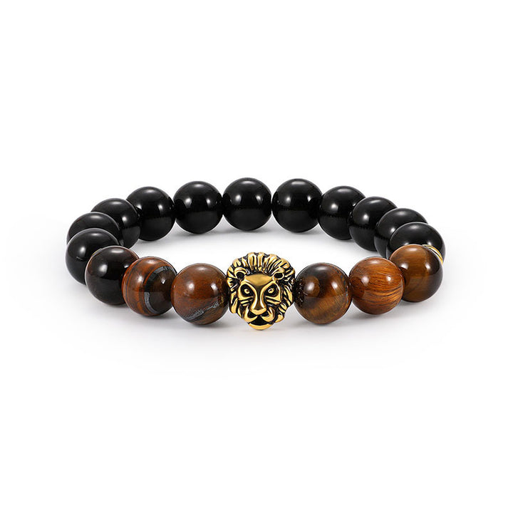 Bracelet Tête de Lion en Perles Agate – Force et Élégance au Poignet