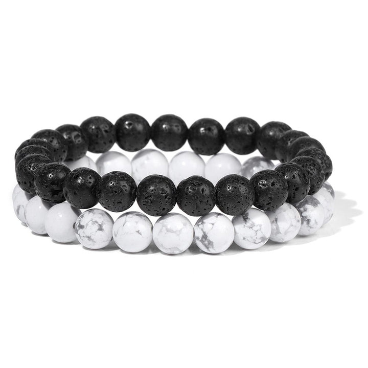 Bracelet DUO "Force et Sérénité" en Pierre de Lave et Howlite Blanche