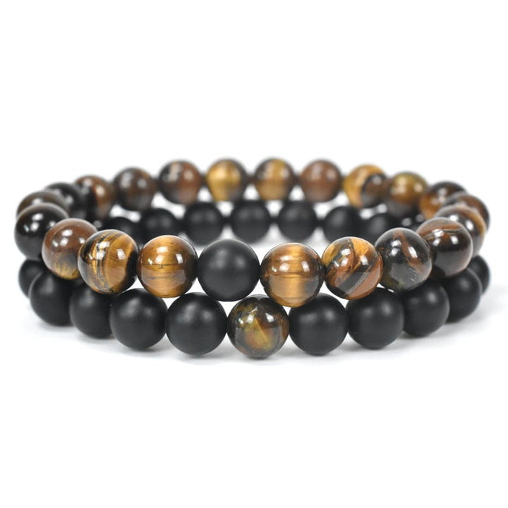 Bracelet DUO "Force et Protection" en Œil de Tigre et Onyx Noir
