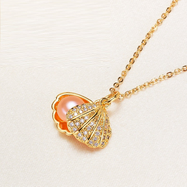 Gold Shell Pendant Freshwater Pearl Necklace
