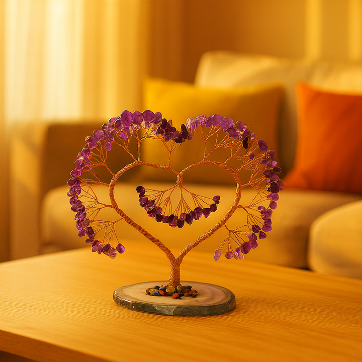 Arbre de Vie Cœur en Améthyste Naturelle