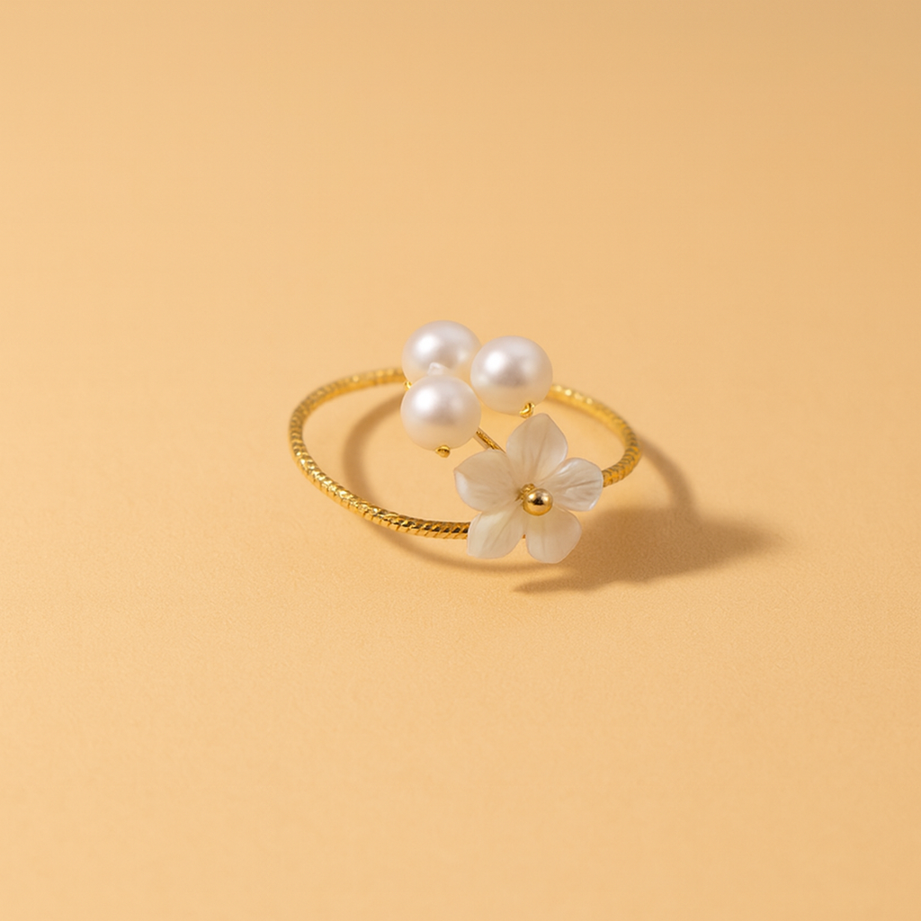 Bague Fleur et Perles d’Eau Douce