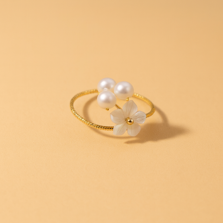 Bague Fleur et Perles d’Eau Douce