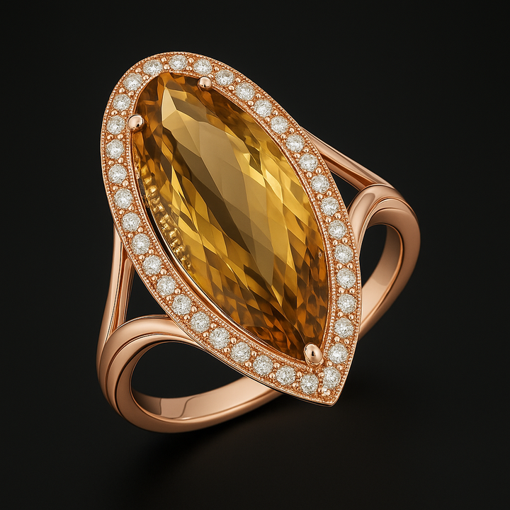 Bague de Luxe en Citrine Naturelle – Élégance en Goutte d’Or