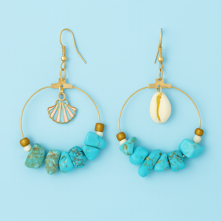 Boucles d’Oreilles Coquillage & Étoile de Mer Asymétriques