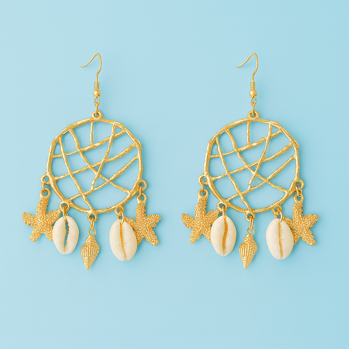 Boucles d’Oreilles Attrape-Rêves Coquillage & Étoiles de Mer