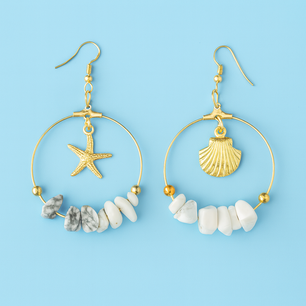 Boucles d’Oreilles Coquillage & Étoile de Mer Asymétriques