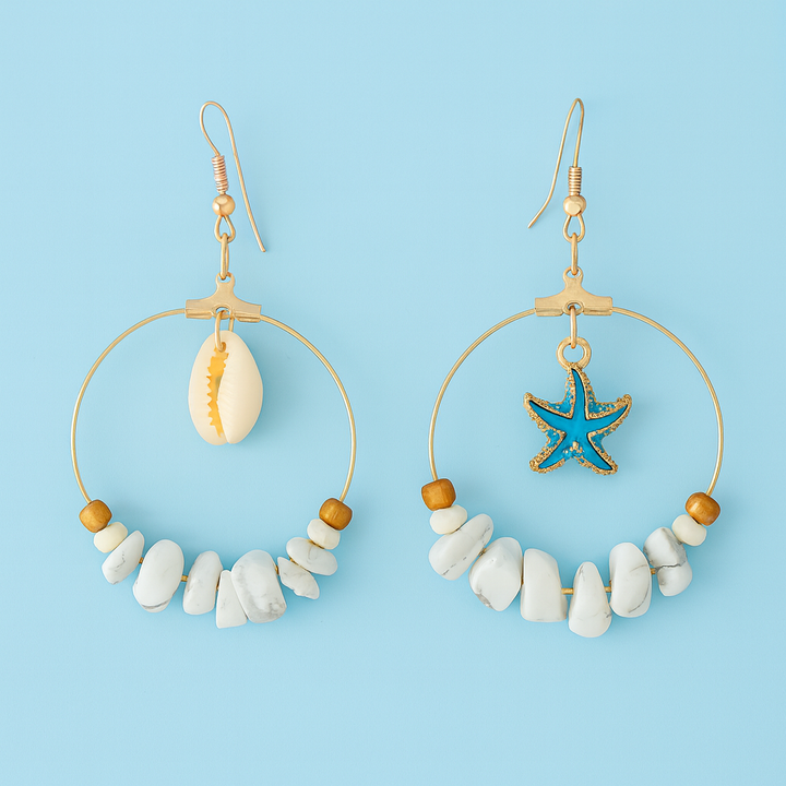 Boucles d’Oreilles Coquillage & Étoile de Mer Asymétriques