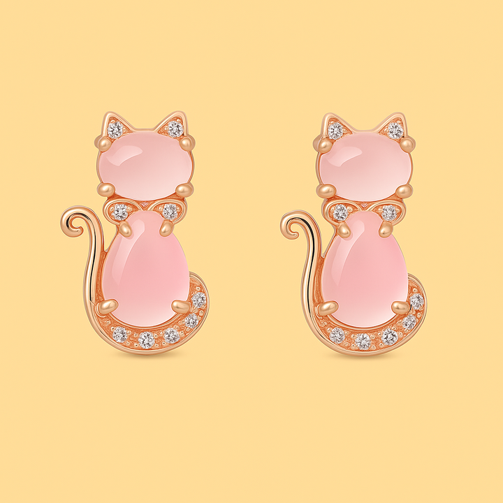 Boucles d’Oreilles "Chat d’Amour" – Cristal Rose & Élégance Féline