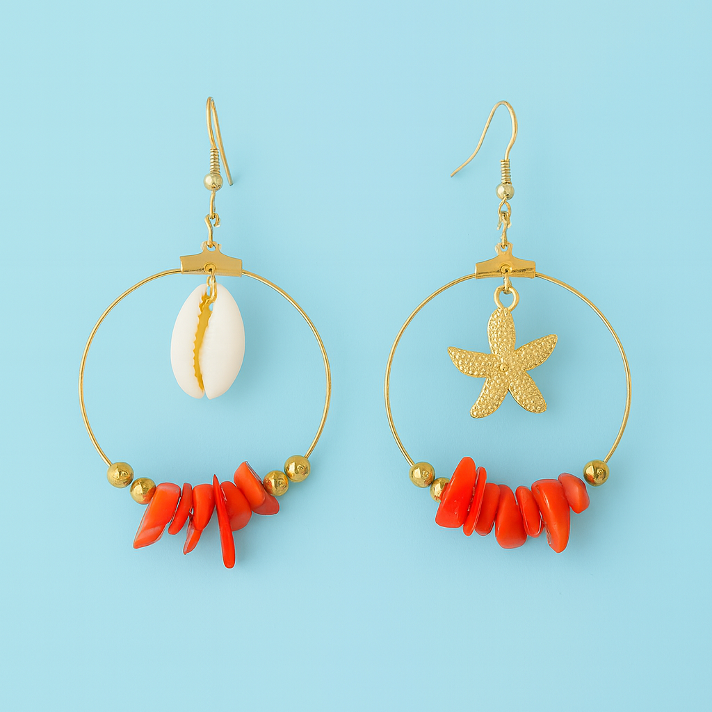 Boucles d’Oreilles Coquillage & Étoile de Mer Asymétriques