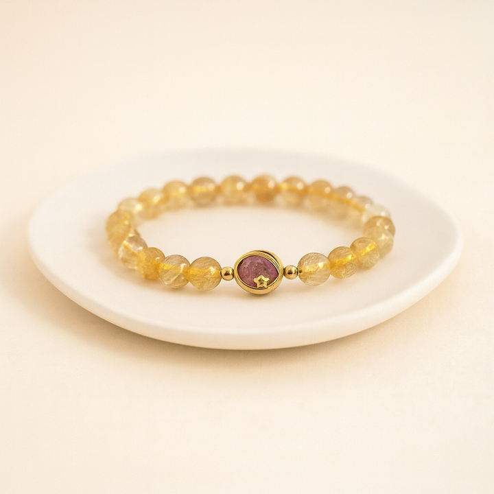 Bracelet "Abondance" en Citrine et Quartz Doré