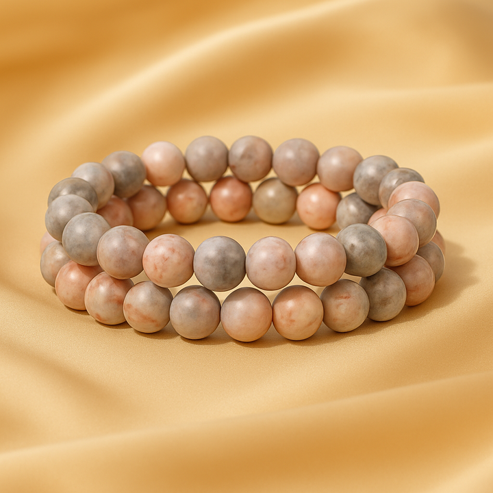 Bracelet DUO "Harmonie & Vitalité" en Agate Zébrée Rose et Jaspe Rouge