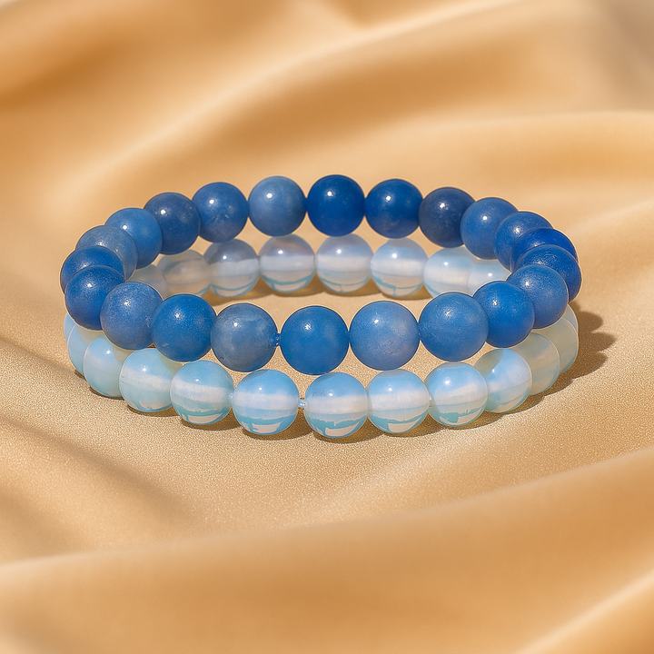 Bracelet DUO "Intuition et Créativité" en Aventurine Bleue et Opale