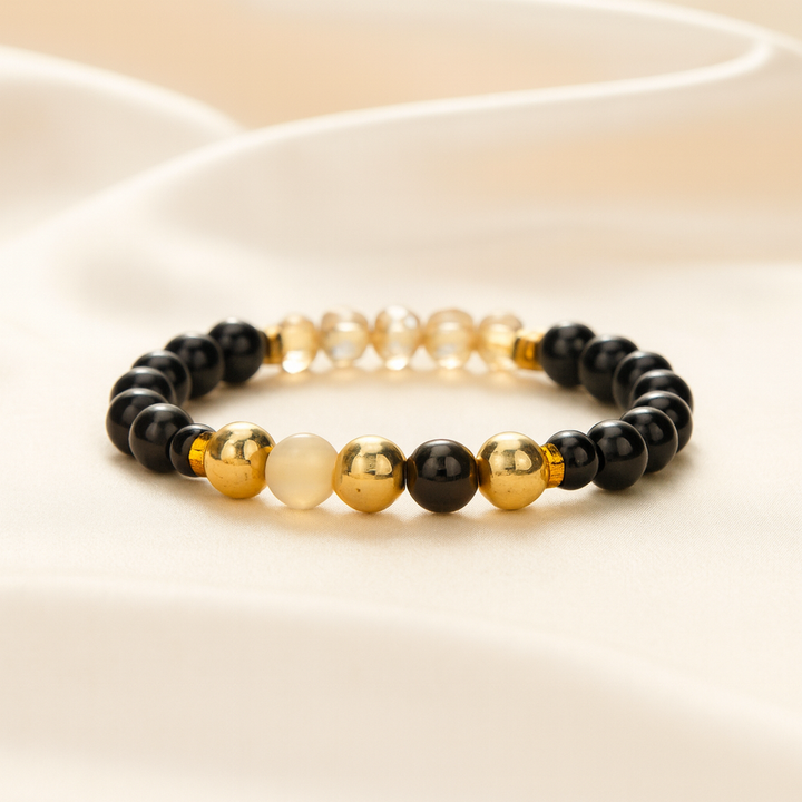 Bracelet "Prospérité" en Citrine et Quartz Doré