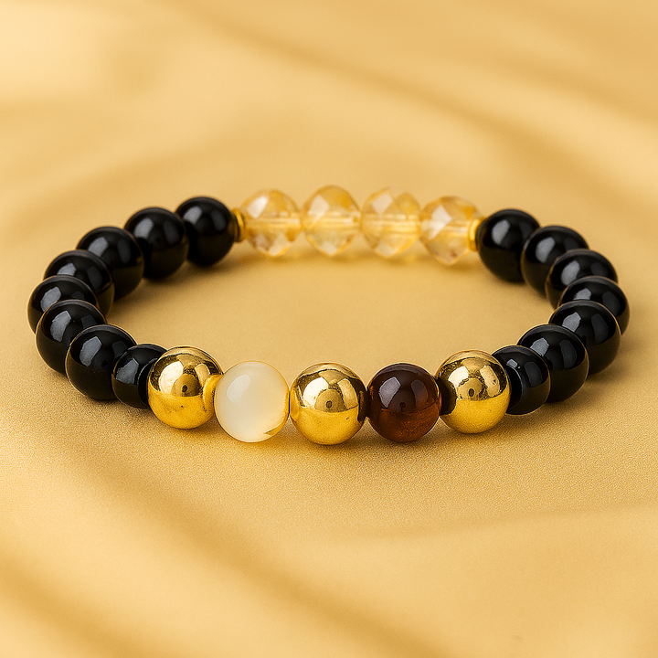 Bracelet "Prospérité" en Citrine et Quartz Doré