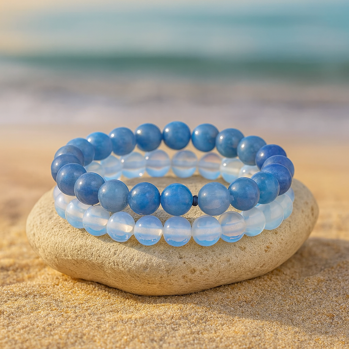 Bracelet DUO "Intuition et Créativité" en Aventurine Bleue et Opale