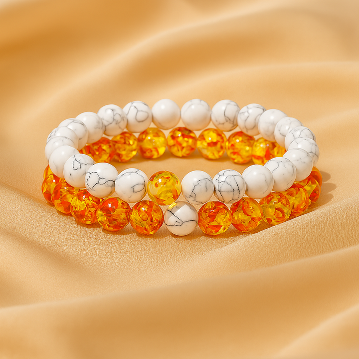 Bracelet DUO "Phoenix" en Pierre Naturelles - Ambre & Blanc