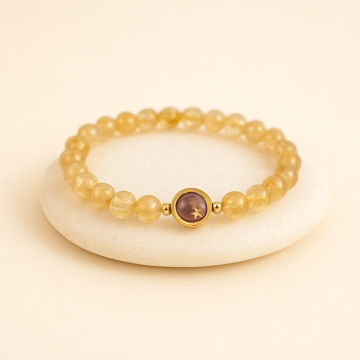 Bracelet "Abondance" en Citrine et Quartz Doré