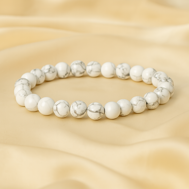 Bracelet "Apaise le mental" en howlite - Turquoise blanche