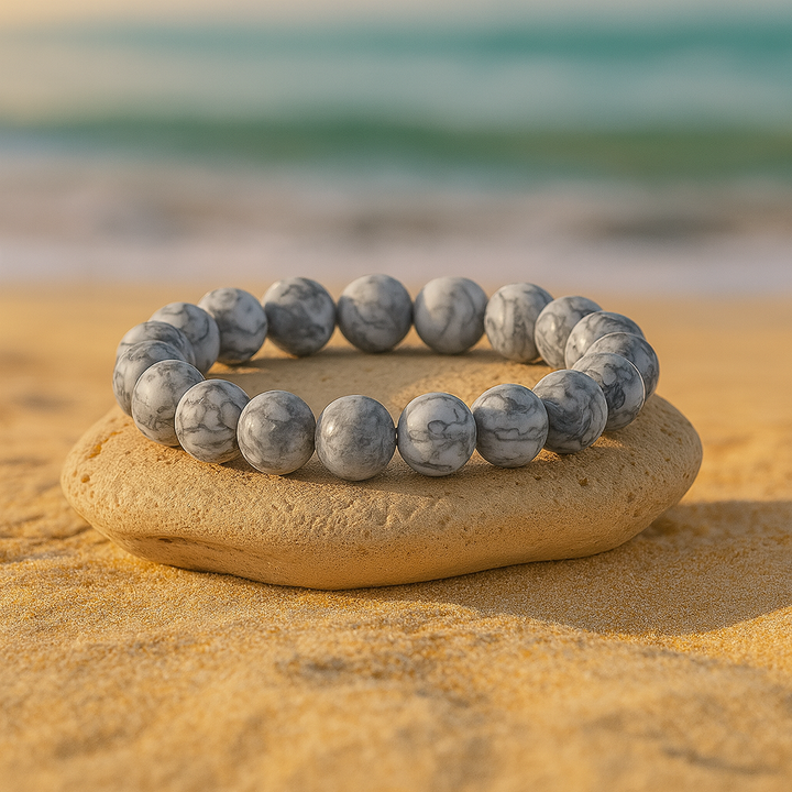 Bracelet "Stabilité des Émotions et Sérénité" en Jaspe Paysage